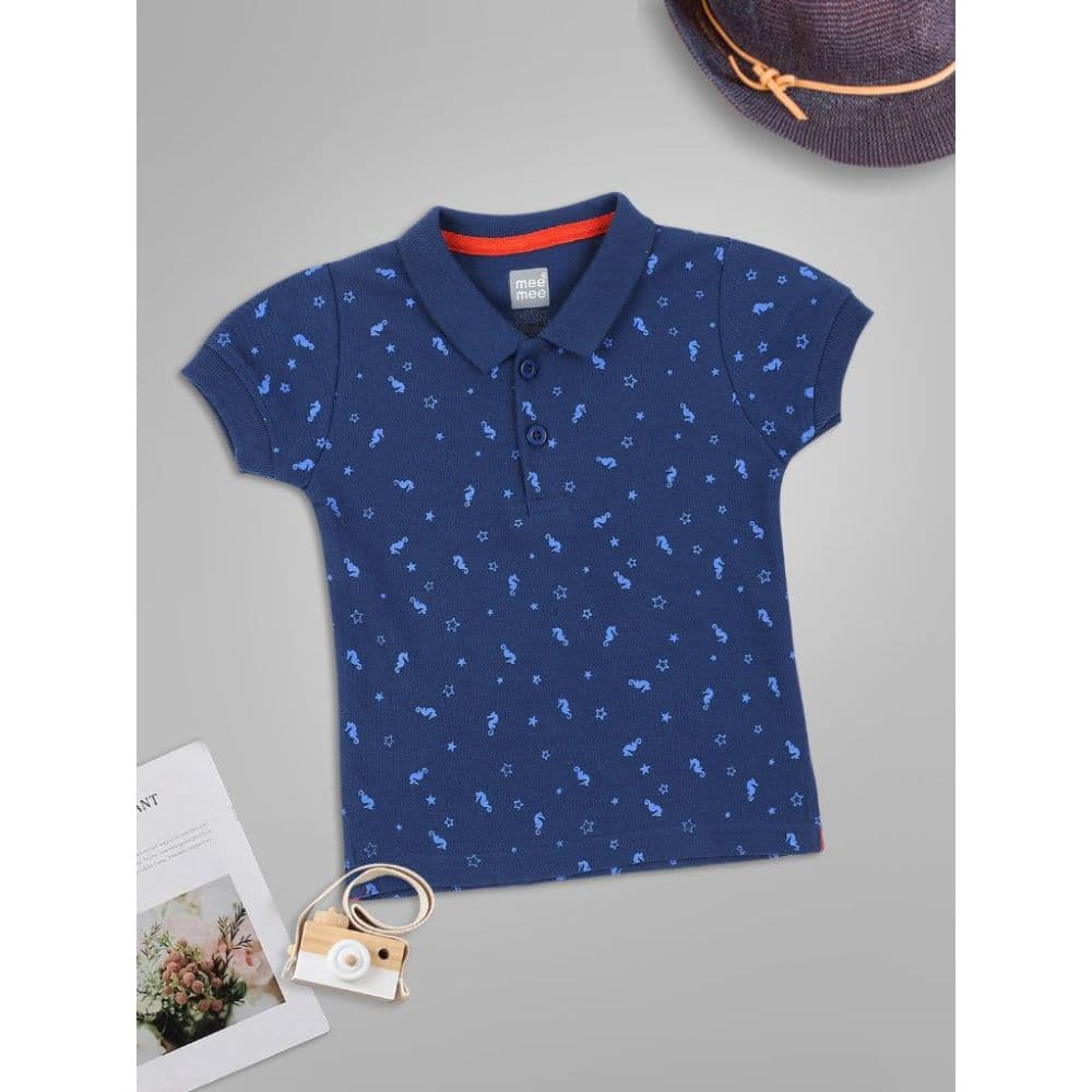Meemee Boys Full Sleeves Printed Cotton T-Shirts In Navy